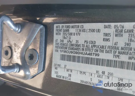 2017 Ford Escape Se из США, поврежденный, VIN 1FMCU9G90HUA48799